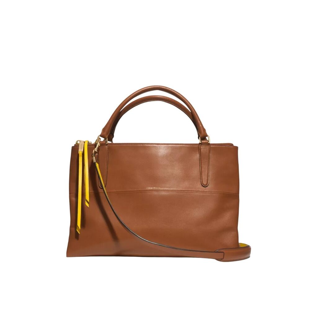 Coach Borough Bag Tan Cognac Leather Yellow Contrast Piping Rare